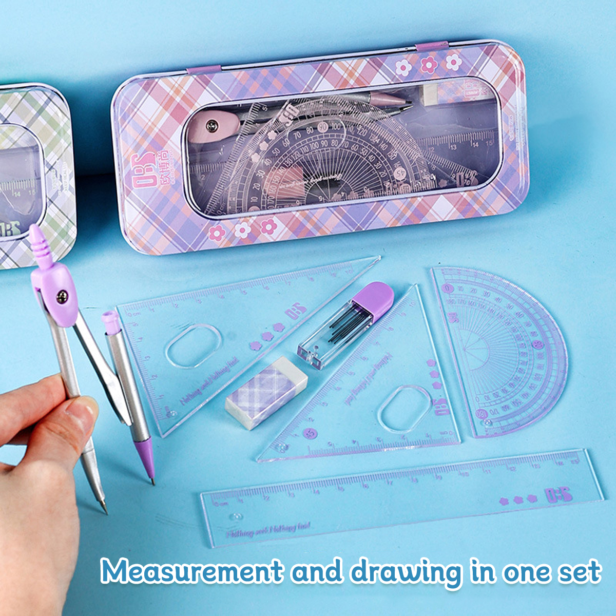7 Pcs/Set Geometry Compasses Ruler Protractor Cute Sanrio Drawing Math ...