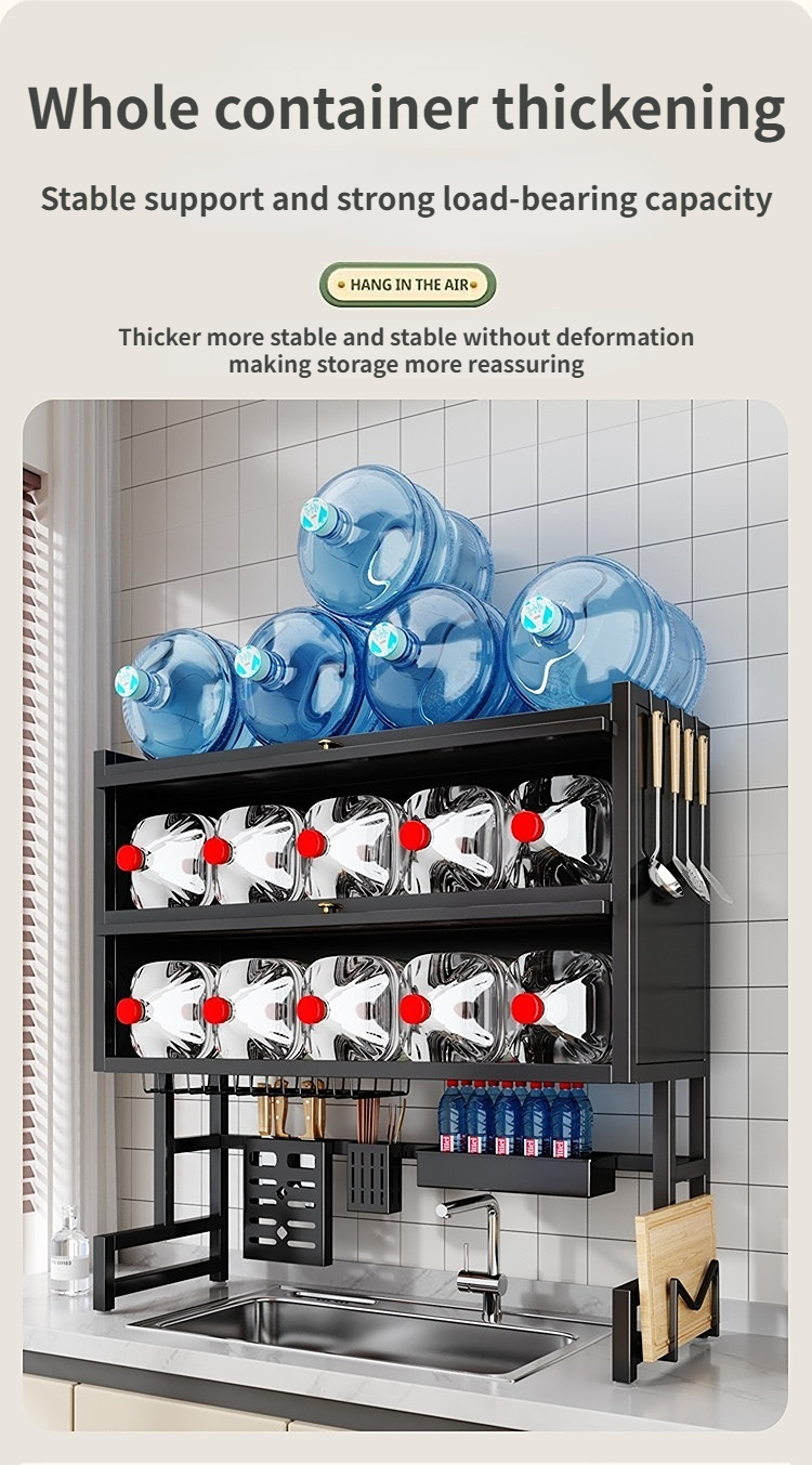Kitchen Carbon Steel Double-layer Sink Storage Rack Multifunctional ...