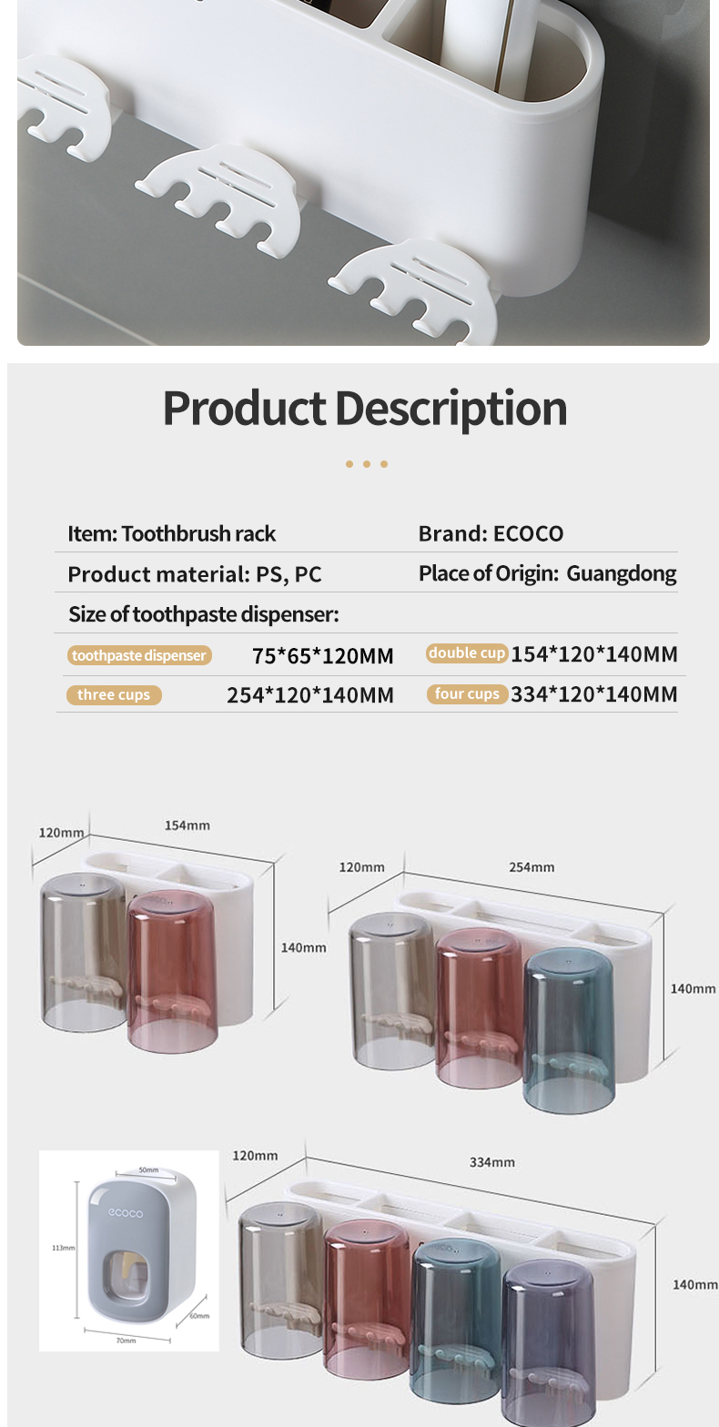 Ecoco Toothbrushholder Wall-Mounted Mouthwash Cup Multifunctional ...