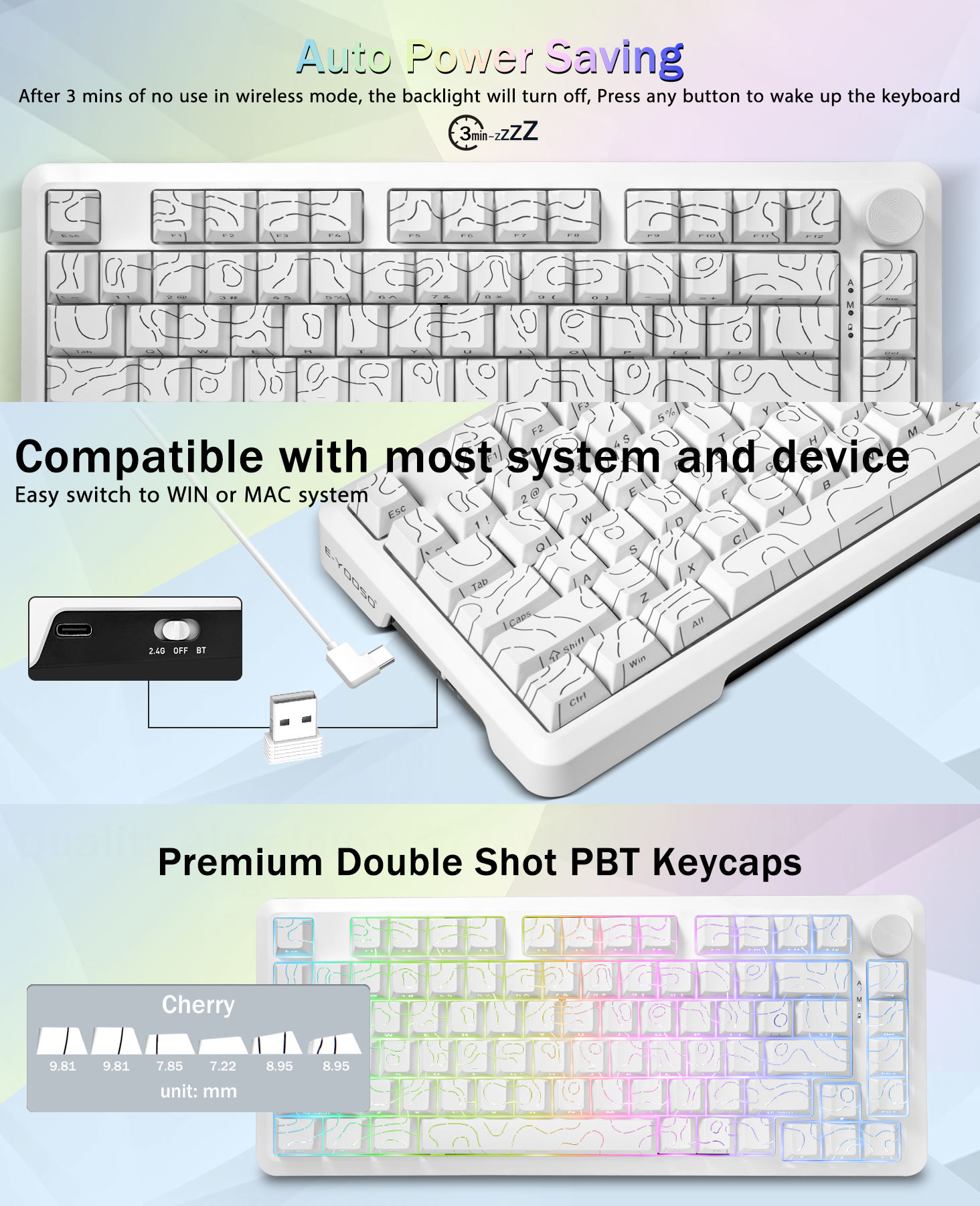 E-Yooso Z-82 RGB 81-Keys Tri-Mode Mechanical Keyboard White (Silverwood ...