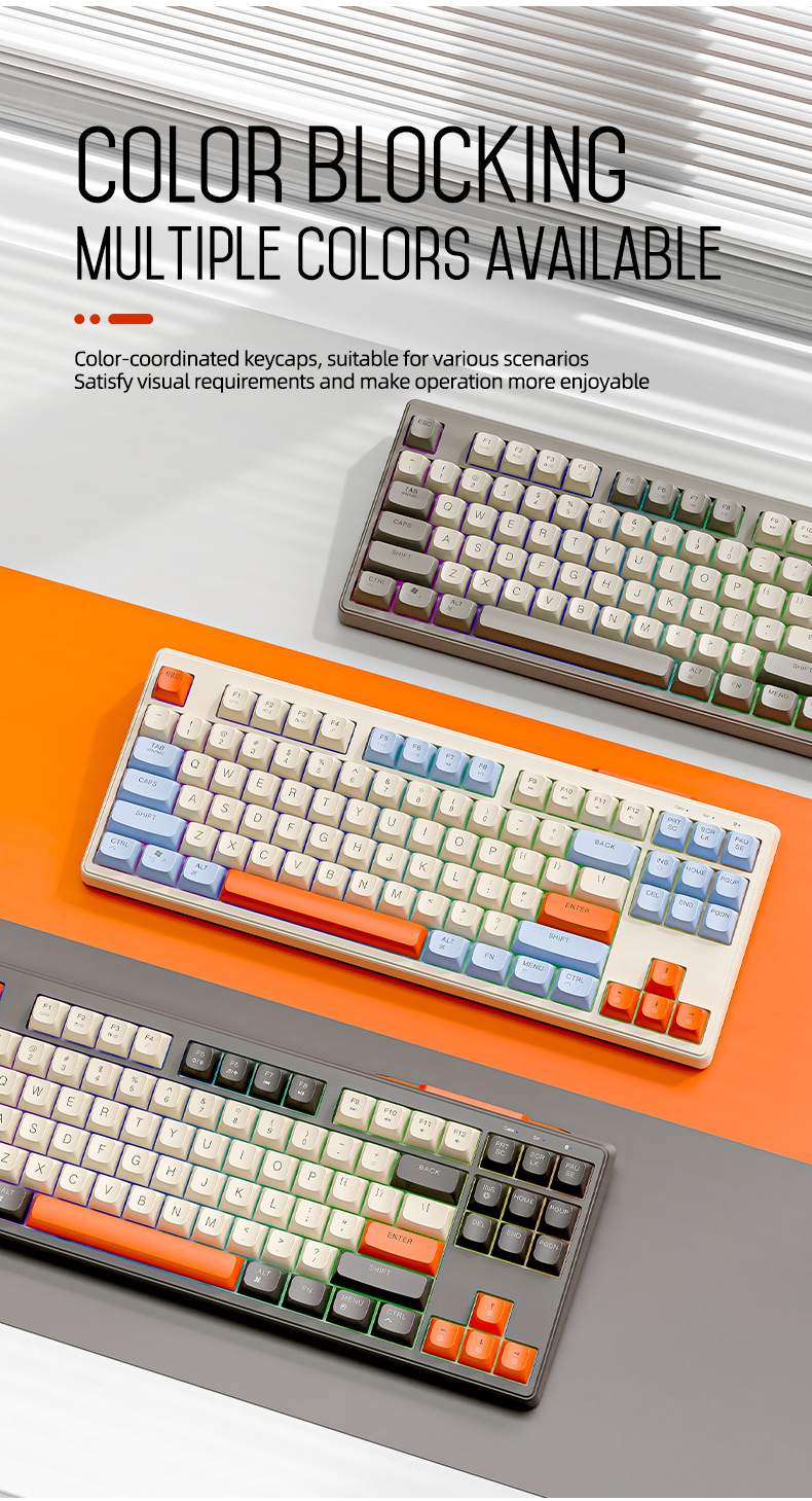 FREE WOLF M87 Gaming Wireless Keyboard PBT Keycap Color Backlit ...