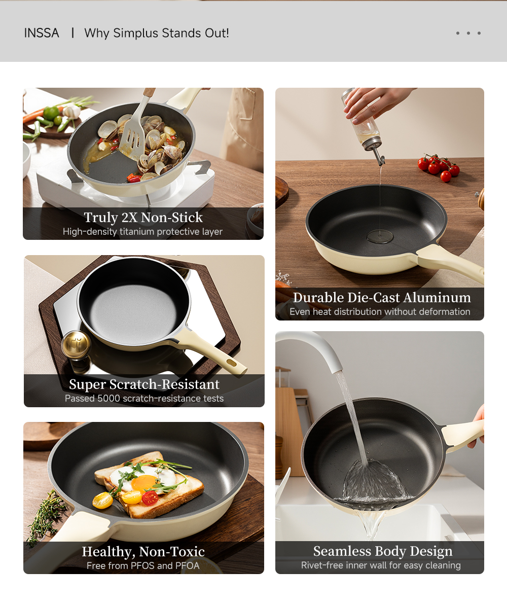 Simplus x Inssa 26cm Large Titanium Frying Pan Non-Stick Frying Pan ...