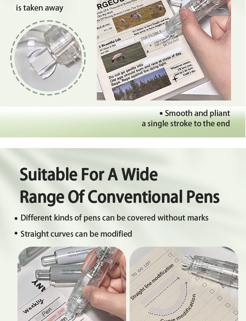 360° Rotatable Correction tape Press Type Pen 5mm*6M Replaceable Set ...