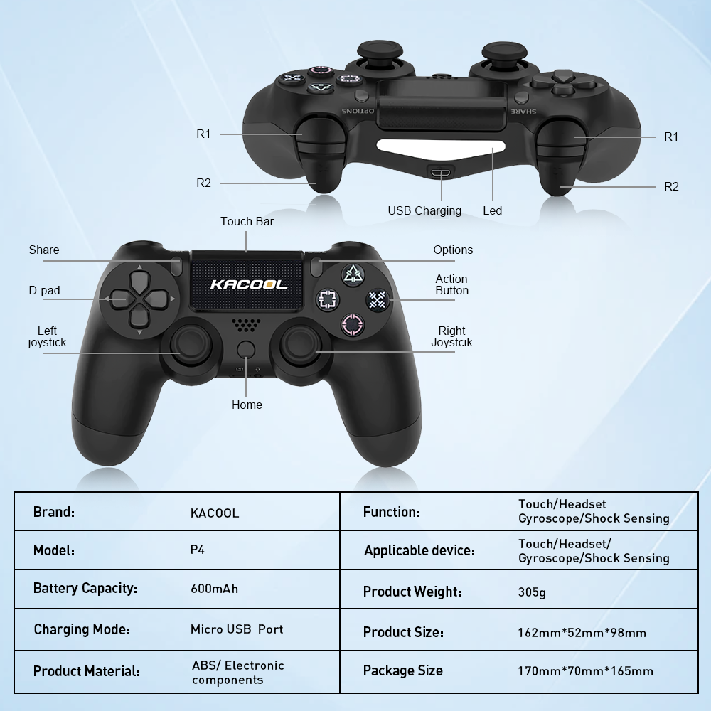 KACOOL P4 Wireless Gaming Controller - Dual Vibration, Gyroscope ...