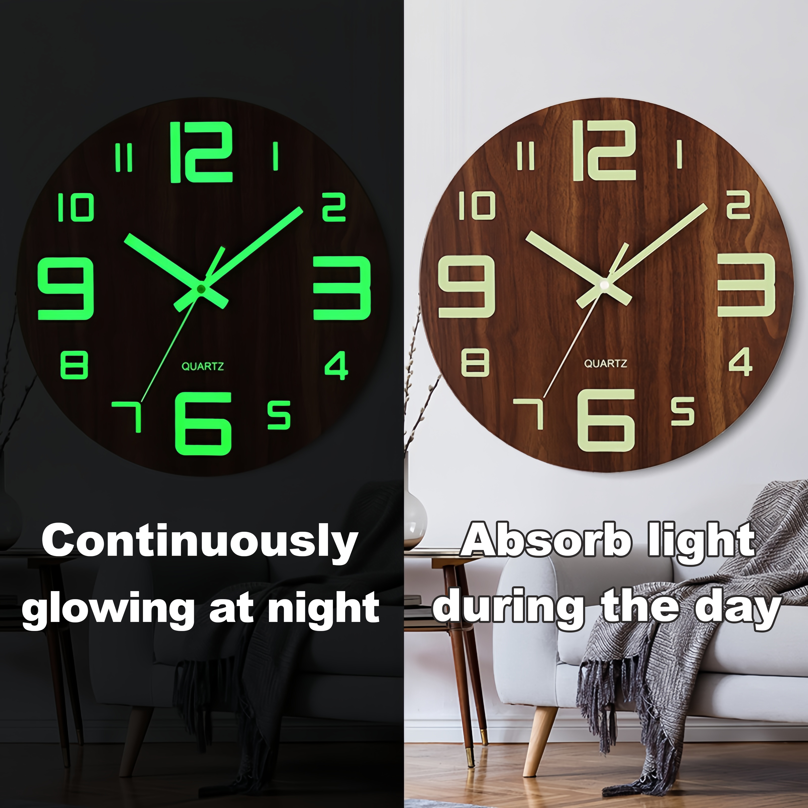 8/10/12inch Wooden Wall Clock Modern Minimalist Digital Clock Home ...