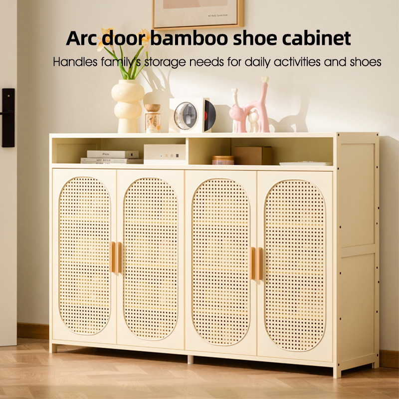 Bamboo Breathable shoe cabinet Shoe rack 2/3/4 Door With Cover Rattan ...