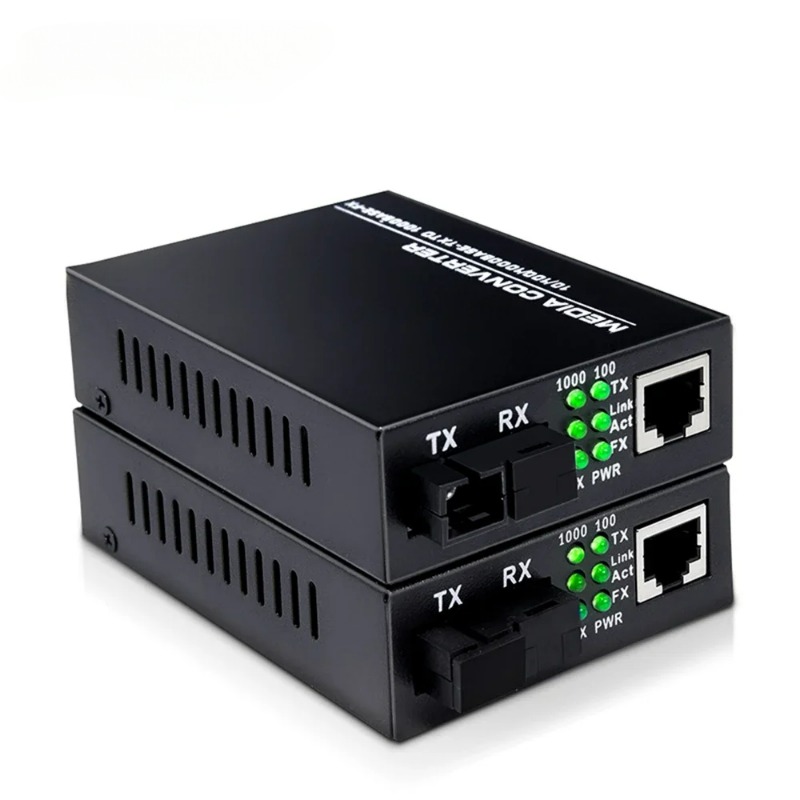 1000Mbps Fiber Optic Transceiver Media Coverter Ethernet SC Singlemode ...