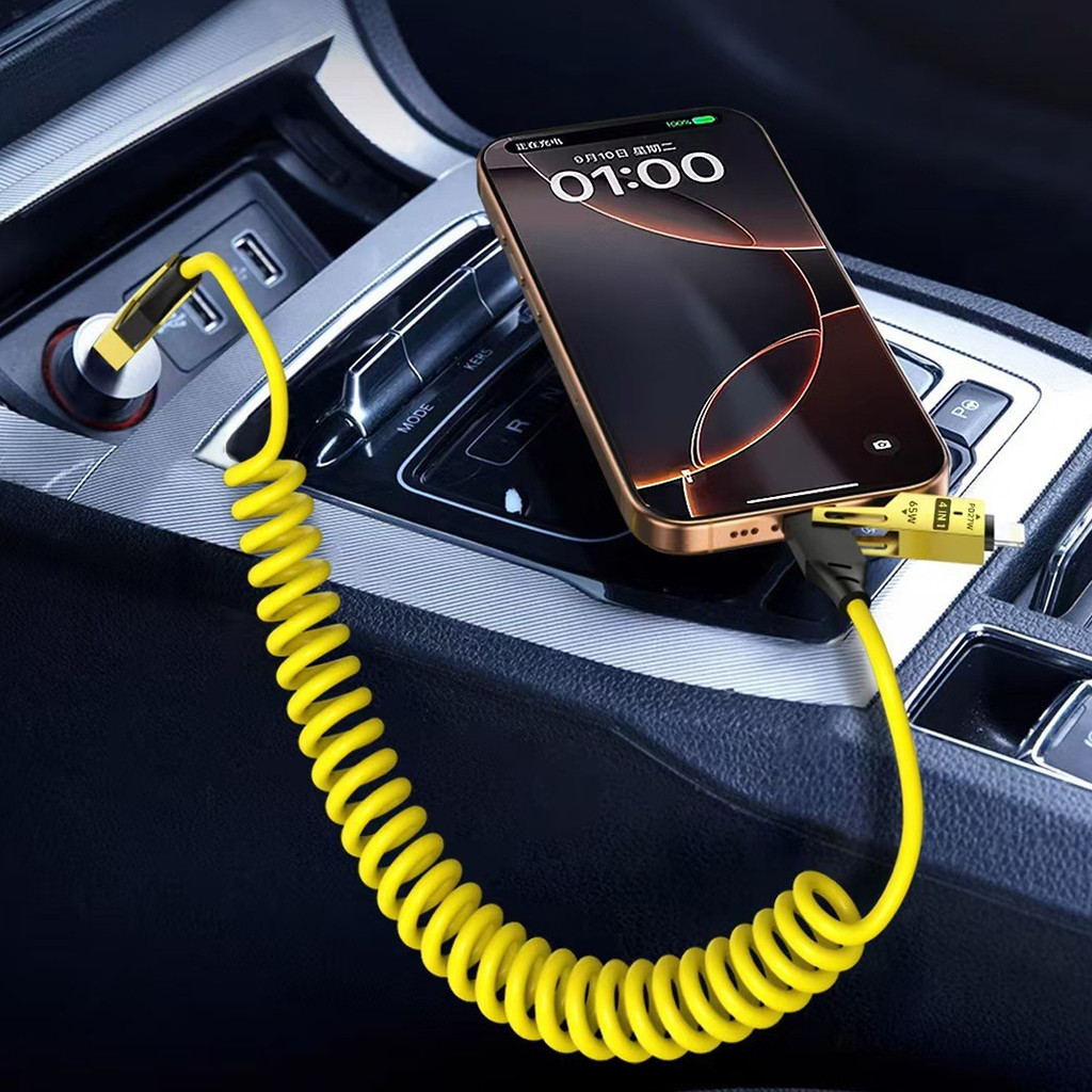 4in1 Spring Charging Cable USB Type C Fast Charging Type C 60W IOS 20W ...