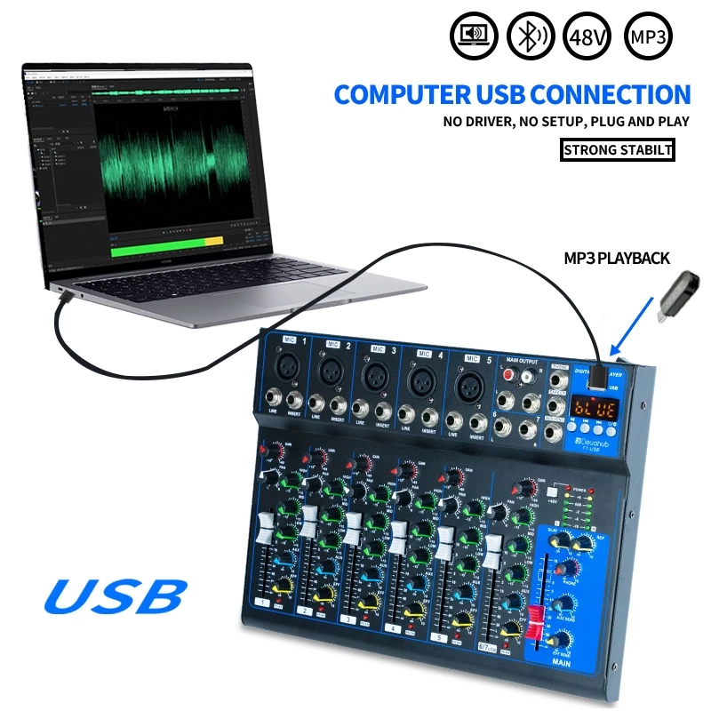 F4/F7-USB Professional Audio Mixer 4/7-channel built-in EQ/recording ...