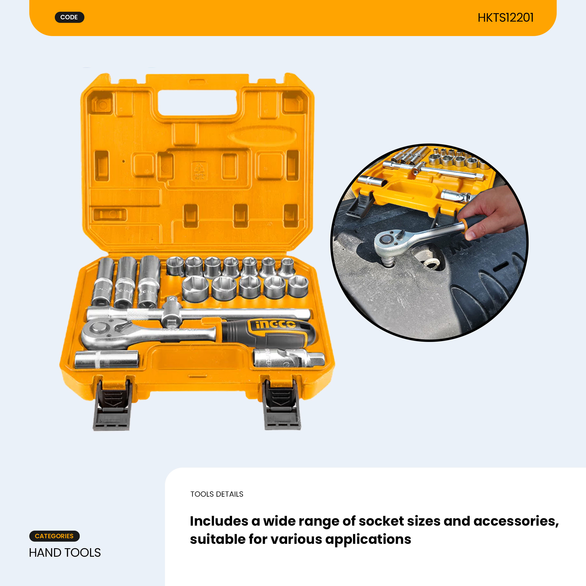 Ingco 20pcs Socket Set 1/2