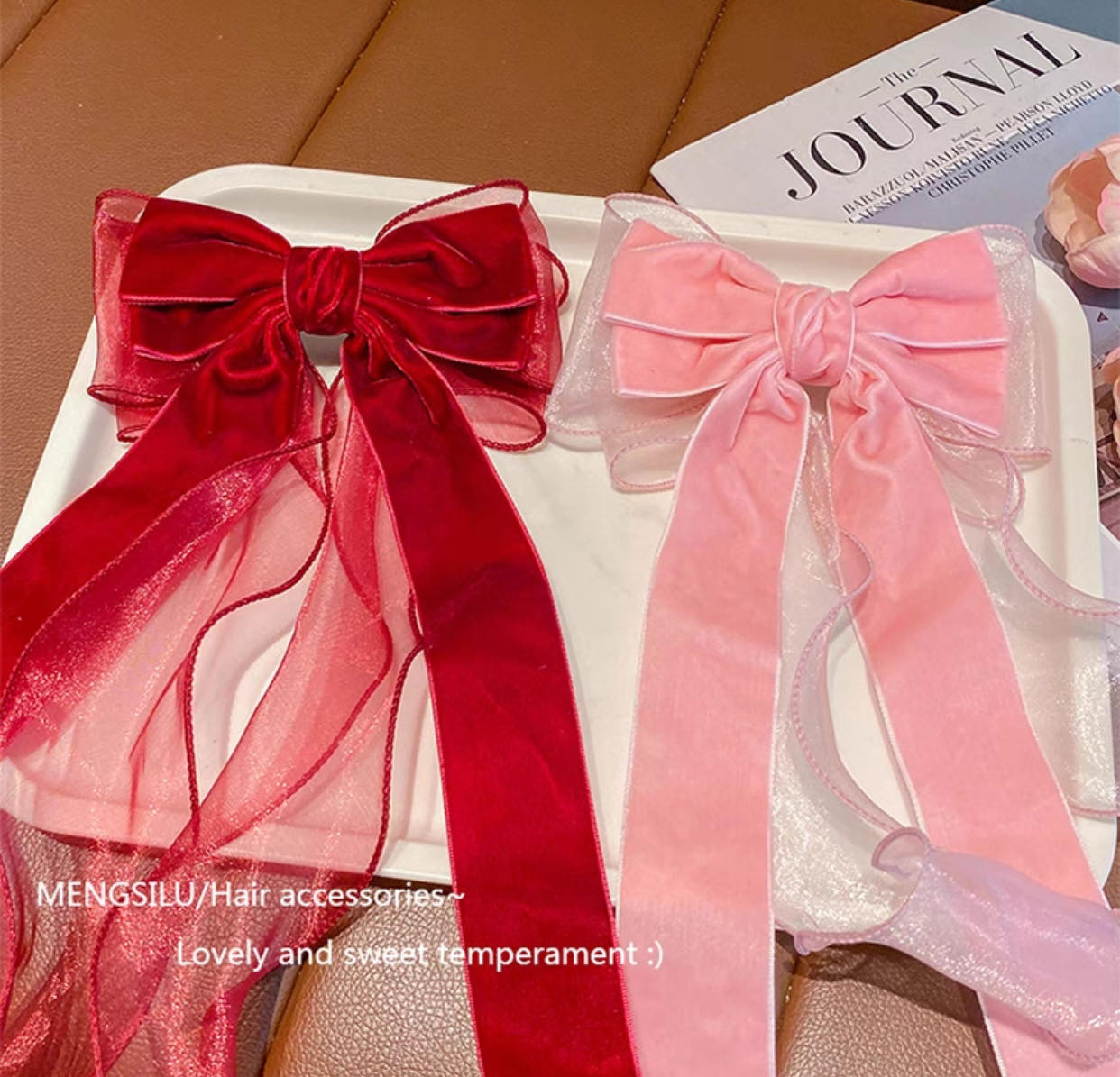 Red Velvet Korean Large Ribbon Bow Hair Clip Mesh Alloy Spring Clip