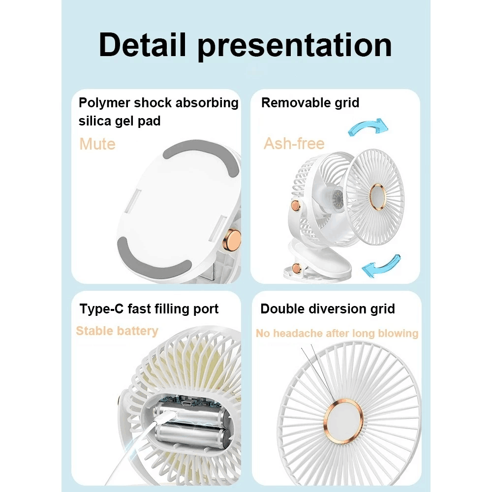 mini Desk Fan with Light rotating clip fan Outdoor portable stroller