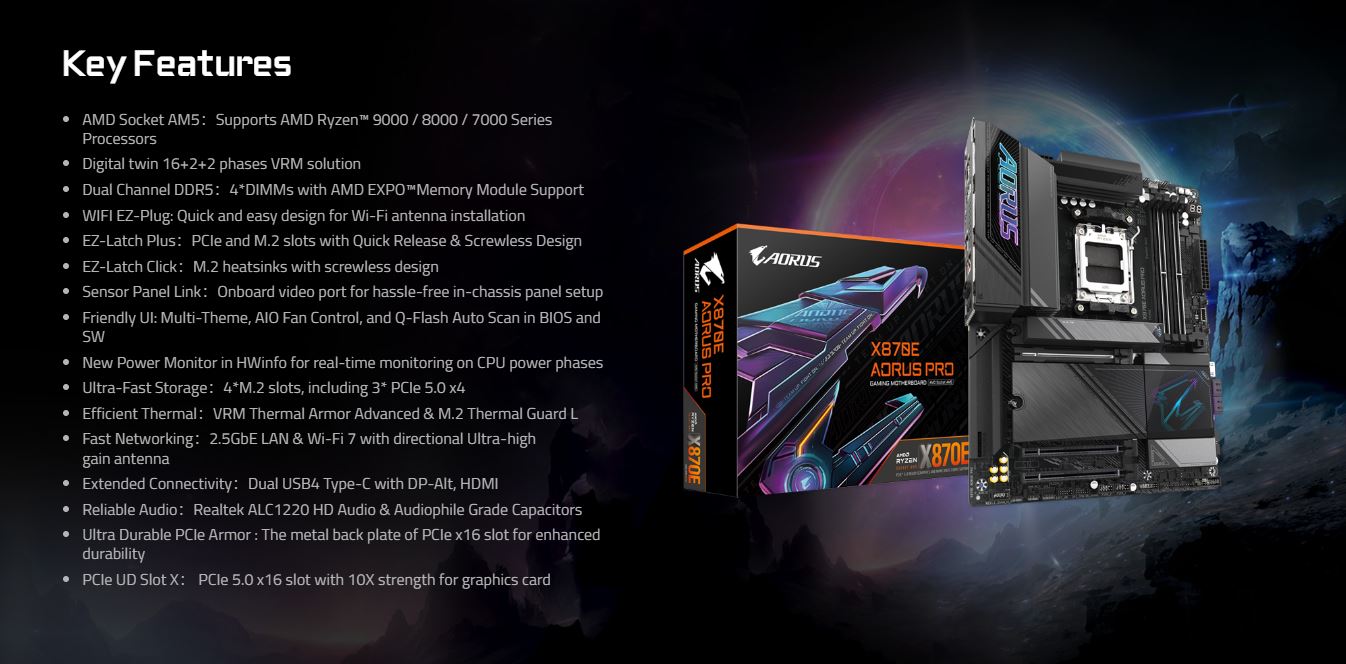 Itw Gigabyte Motherboard X870E Aorus Pro ATX AM5 DDR5 (GAX870EAORUS