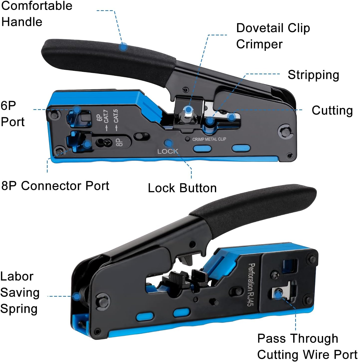 ALLAN RJ45 Crimp Tool PassThrough Cat7 Cat6A Cat6 Cat5e Cat5 RJ45 ...