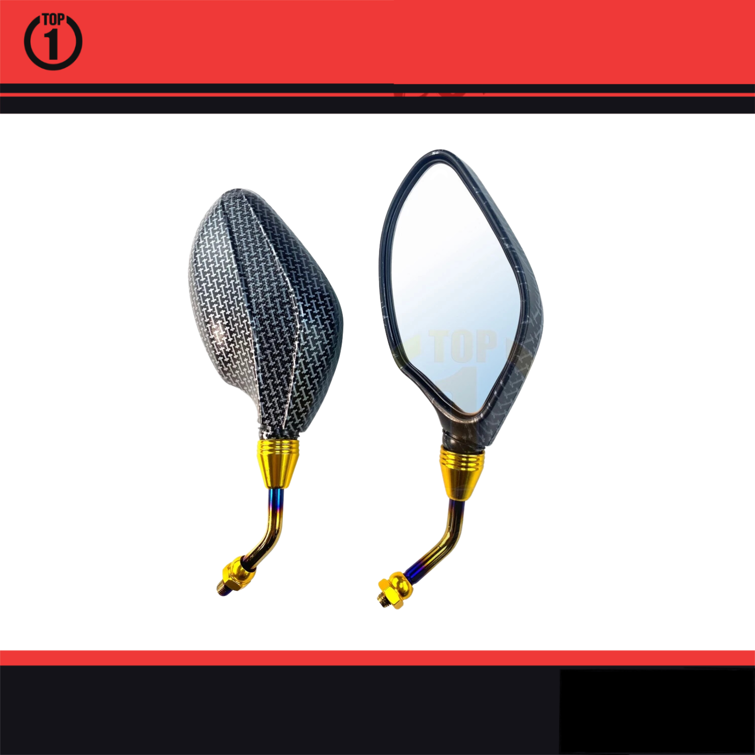 TOP1 New Design 2 Tone Carbon Short Stem Side Mirror For Click 125 150 ...