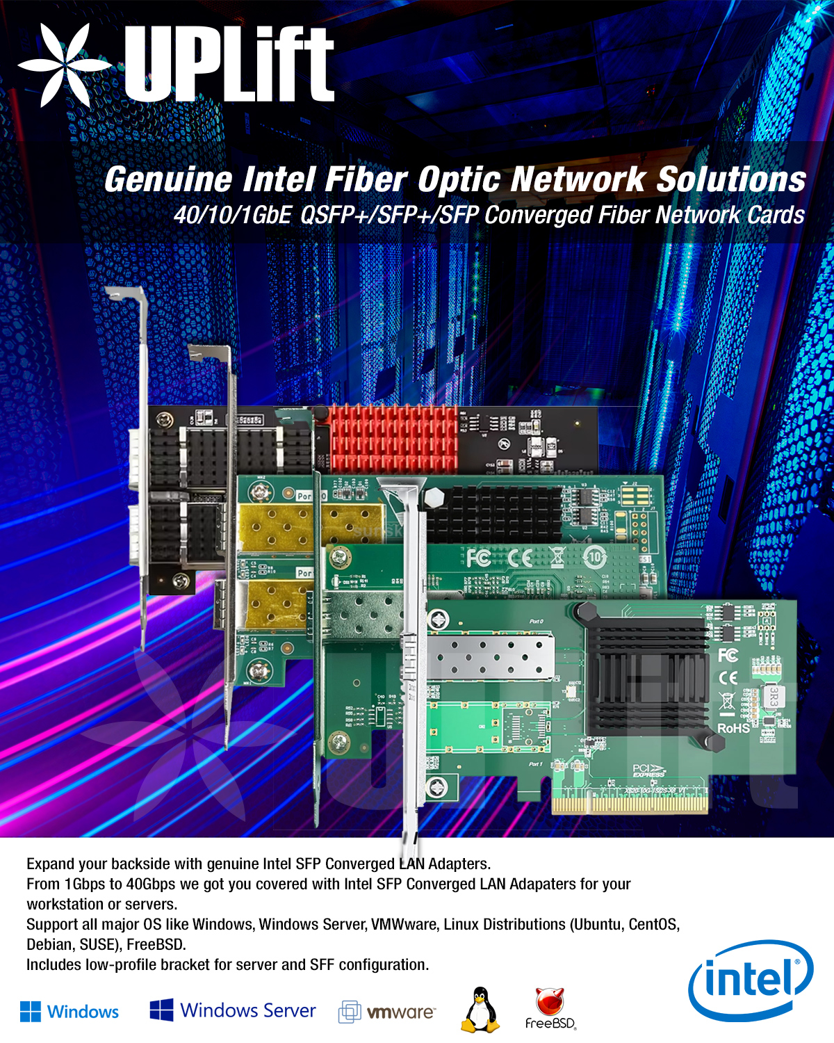 Intel 10Gb 10Gbps Single Dual SFP+ 82599 X520 Fiber Optic Converged ...
