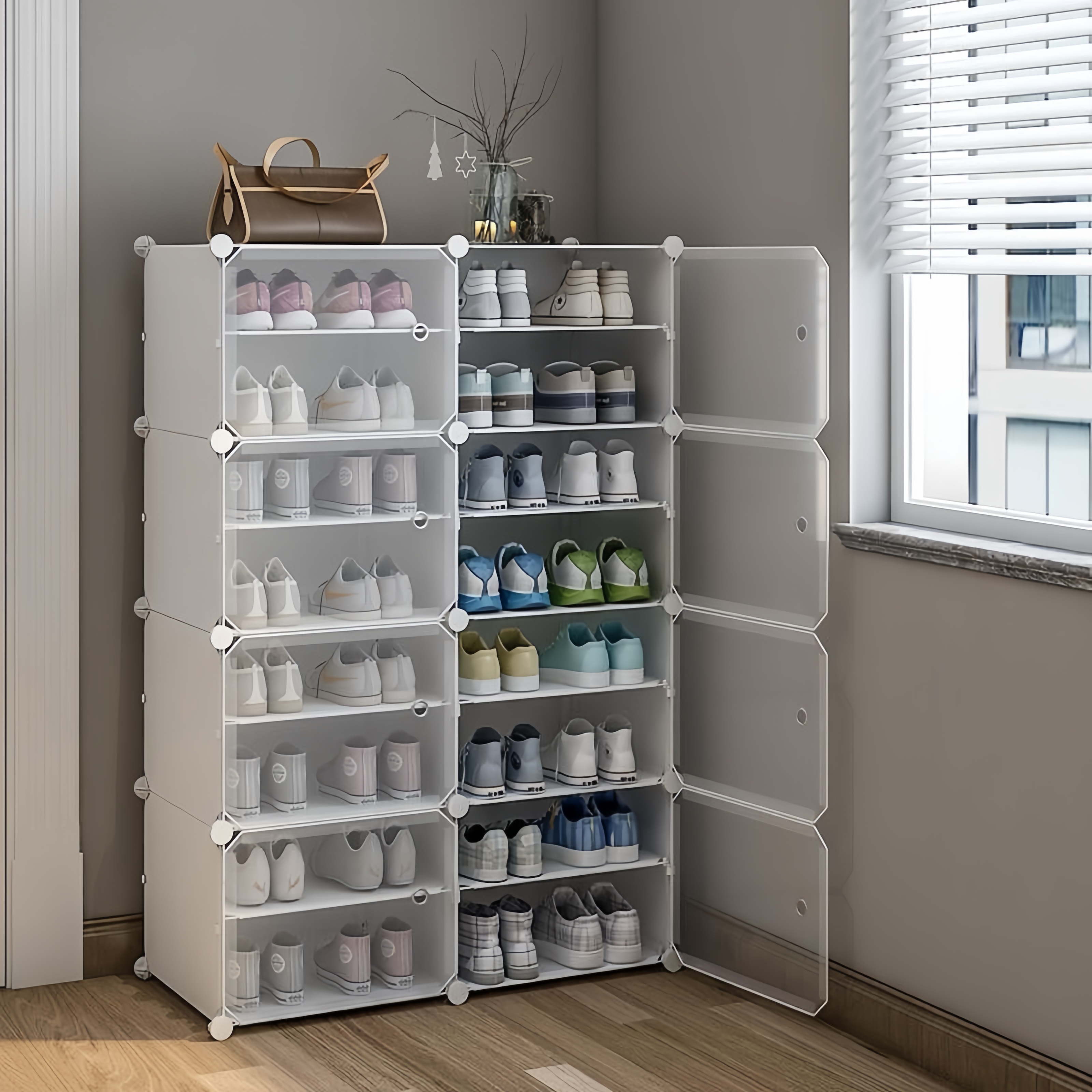 Dora Shoe Cabinet Shoe Rack Organizer Plastic Dustproof Double Capacity ...