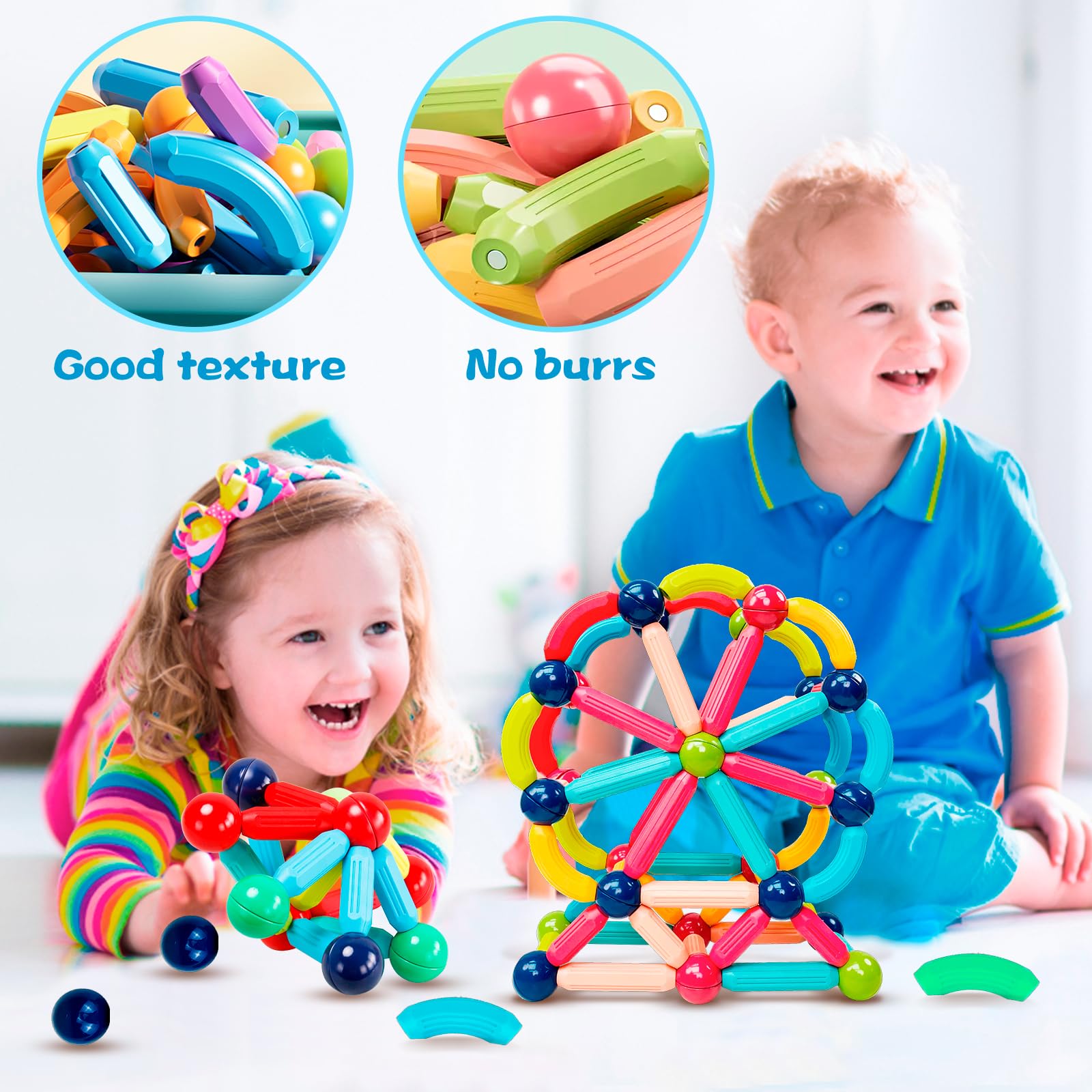 Timi 84Pcs Magnetic Blocks Toy Kids Magnetic Stick Balls 3D Geometric ...