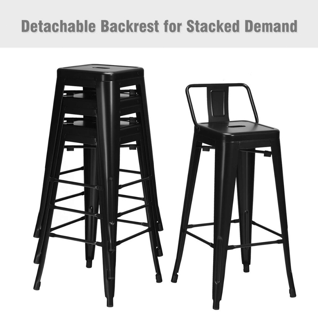 Metal Bar Chair With Cushion White/Silver/Black 76CM Steel Bar Stool ...