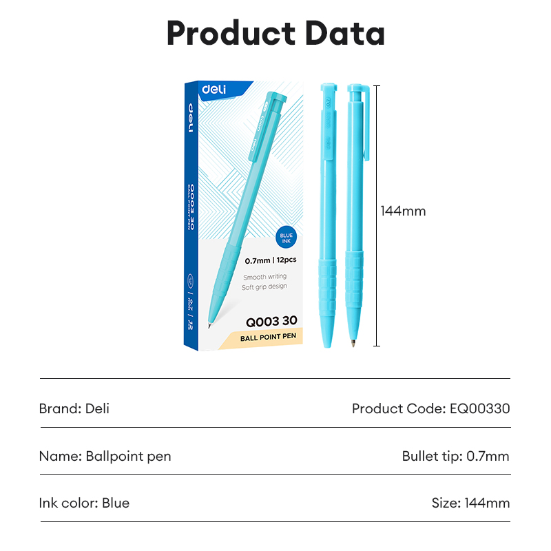 Deli 0.7mm Blue Ballpoint Pen Smooth Ink Anti-Leak Design for School ...