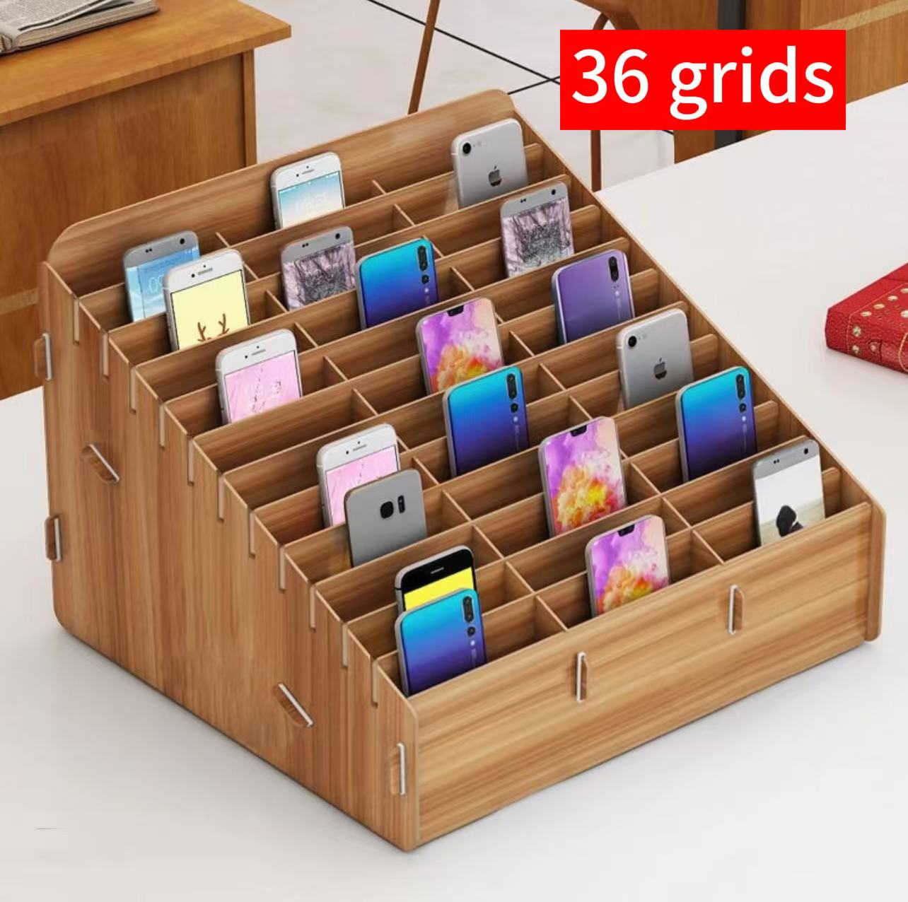 Multi-funtion Wooden Mobile Phone Storage Box Desktop Organizer for ...