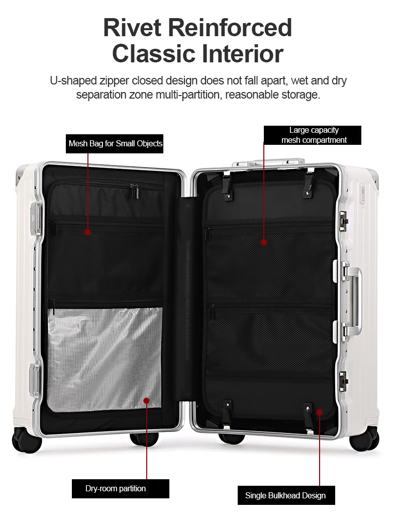 CHARLES X Large capacity aluminum frame suitcase with sturdy swivel ...