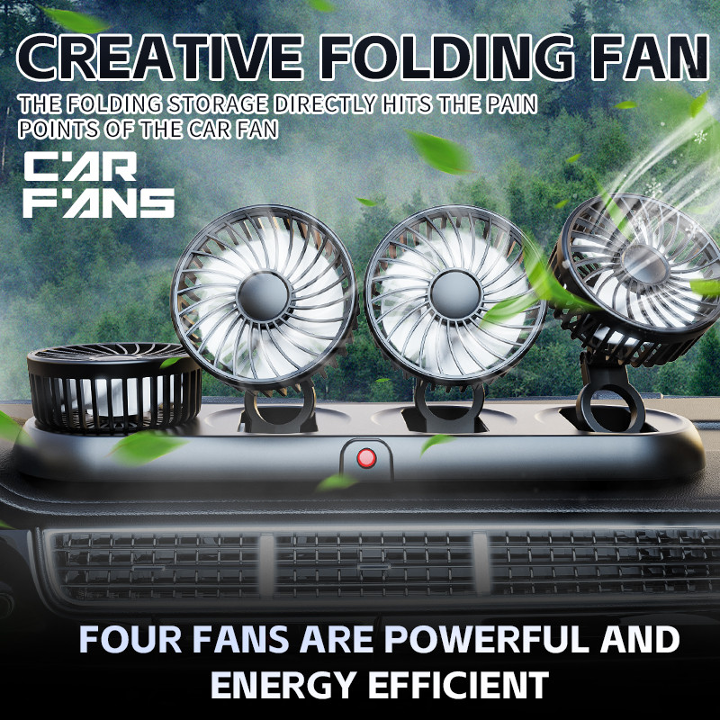 4-Head Car Fan 360° Rotatable Foldable USB Cooling Fan for Car | Shopee ...