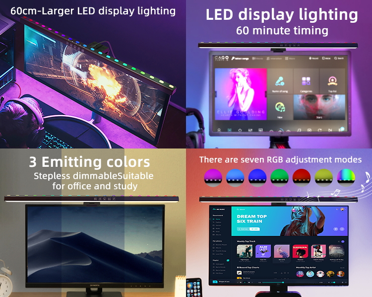 LED Monitor Light Bar Curved RGB Lights Dimmable Screen Lighting Desk ...