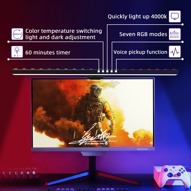 LED Monitor Light Bar Curved RGB Lights Dimmable Screen Lighting Desk ...
