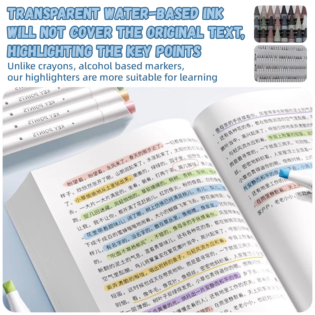 KEY 5-Color Highlighter Pen, Note Marker Pen, Highlighter Pen Set ...