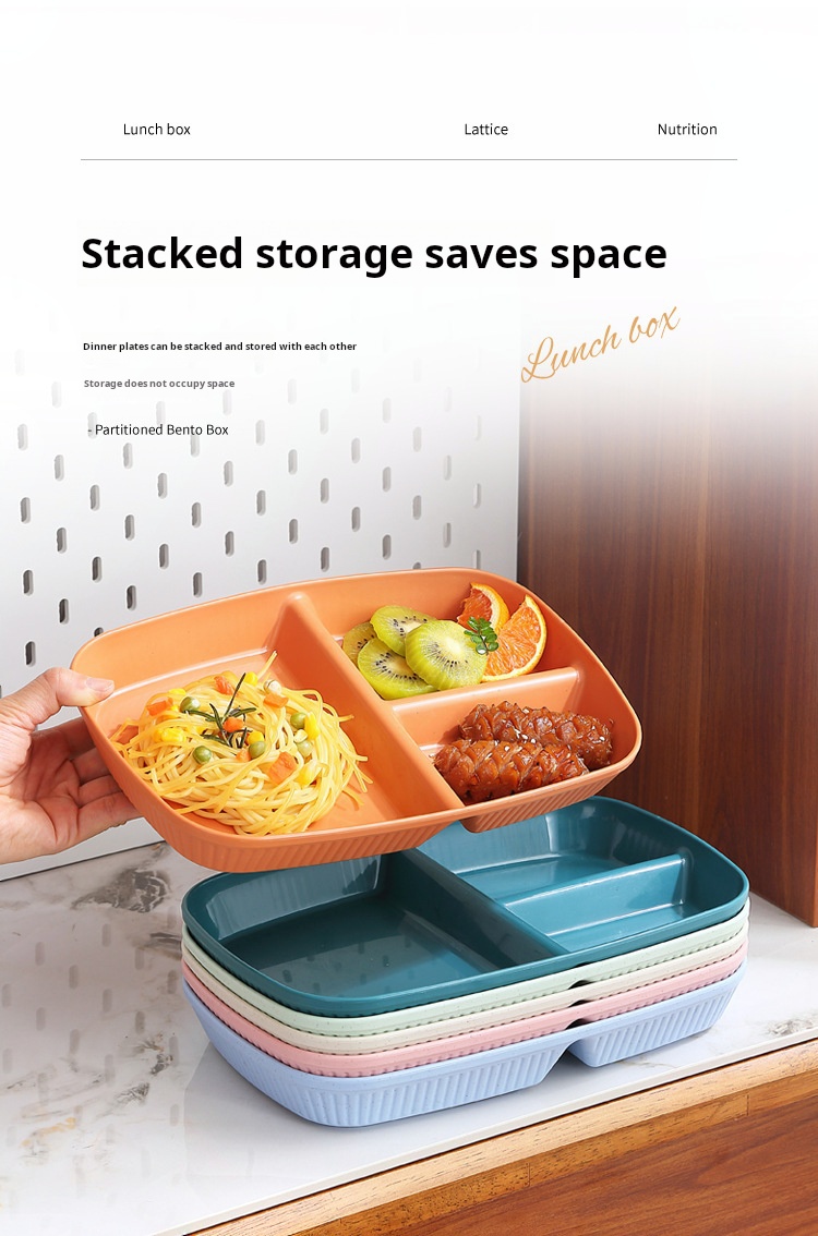 RJXFER Square Meal Plate Food Grade Plastic Three Compartment Plates ...