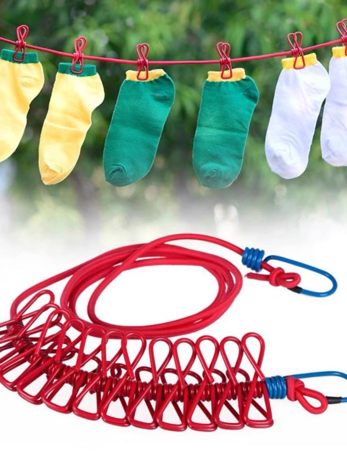 ZH091 Elastic Rope with 12 Clip clothes Hanger Clothesline Drying Rope ...