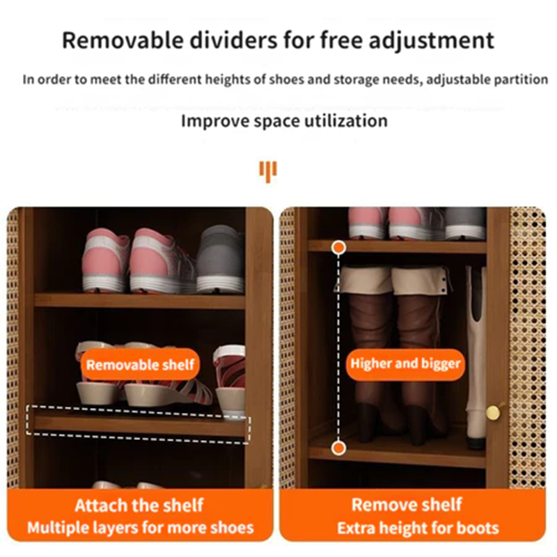 Shoe Rack 5 Layers Bamboo Shoe Cabinet With Cover Rattan Shoe Rack ...