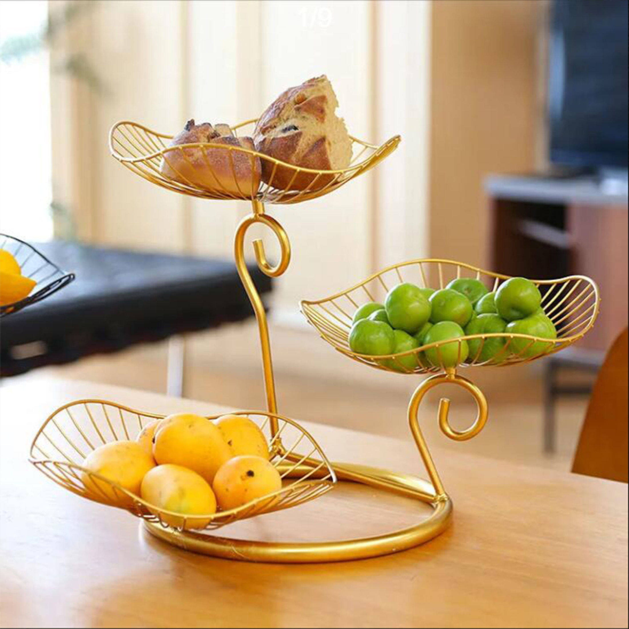 Landtom 3-Tier Metal Fruit Bowl Stand - Black Wrought Iron Wire Basket For Kitchen Counter, Table Decor