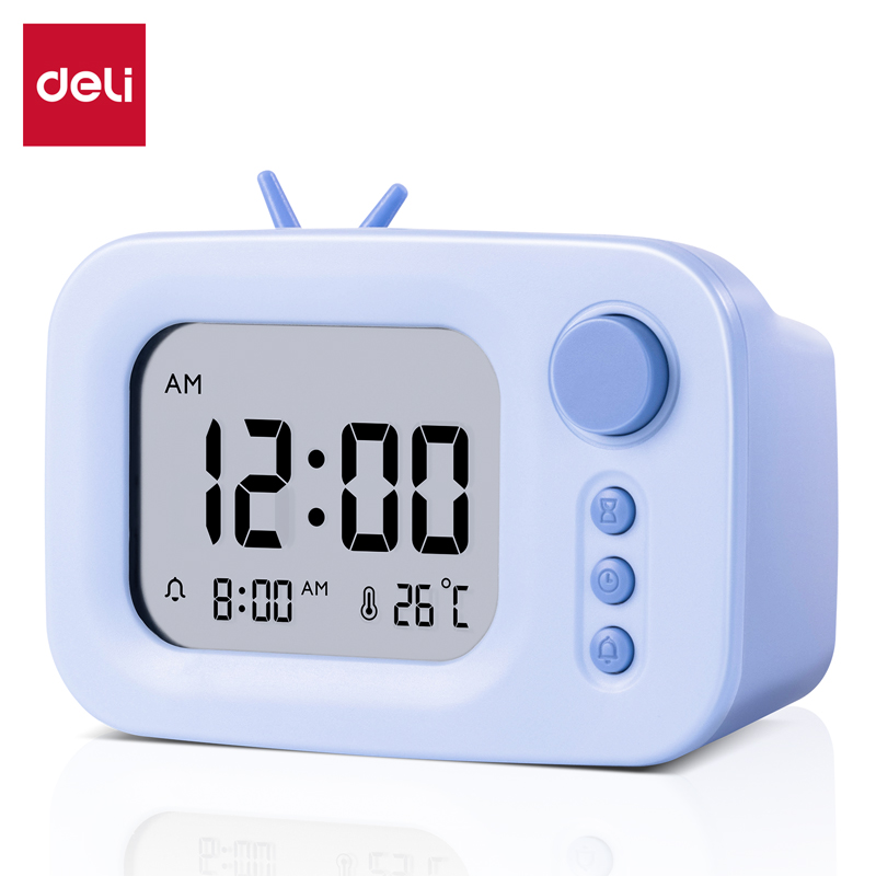 Deli Mini Alarm Clock LCD Digital Cute TV Shape Electronic Small Clock ...