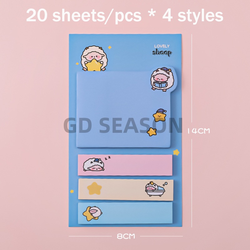 80 Sheets Cartoon Animal Sticky Notes Portable Memo Pads Stationery ...