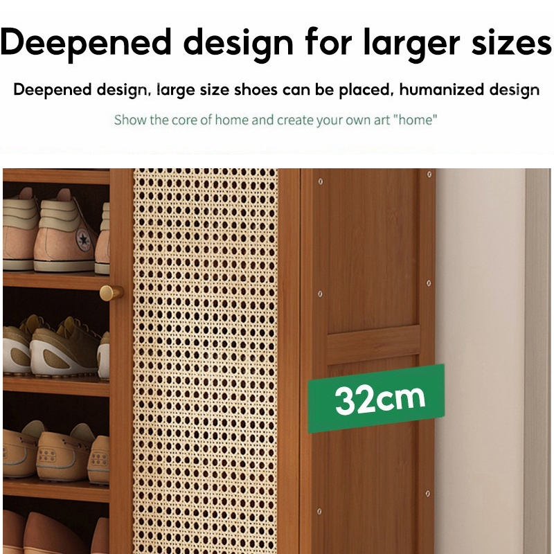 TUBUAN 7Layers Shoe Cabinet With Cover Rattan Shoe Rack Bamboo/Wooden ...