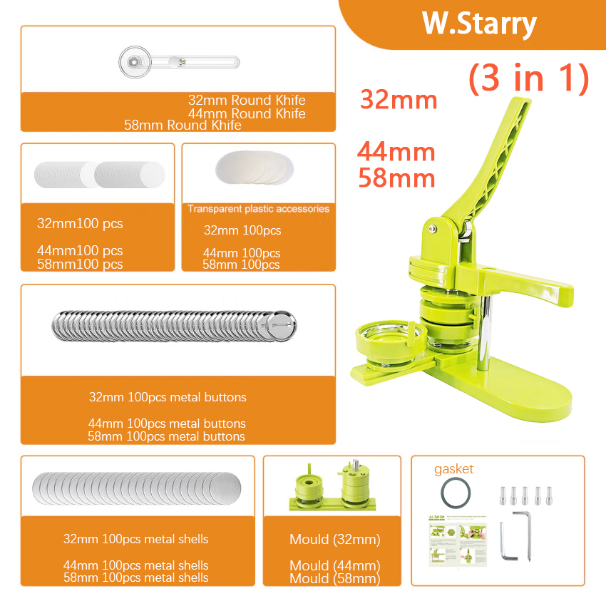 5in1(25+32+37+44+58mm) Set DIY Button Maker Machine Handmade Metal ...