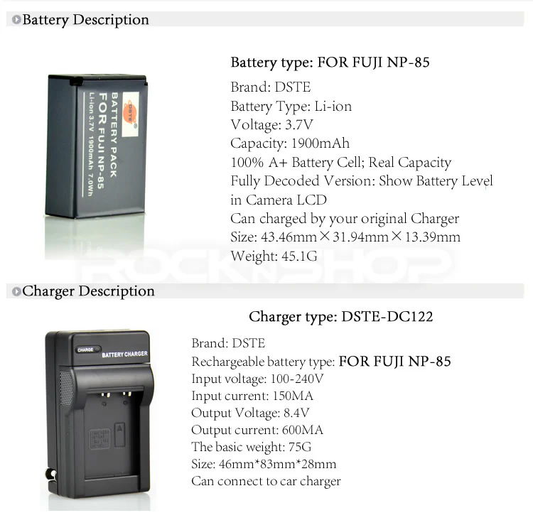Batteria NP-85 O Caricatore Da Parete Per Fujifilm FinePix SL300 SL305 SL1000