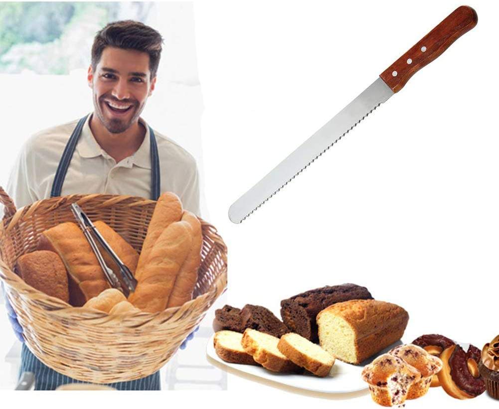 8/10/12 inch Bread Knife Stainless Steel Wooden Handle Serrated Bread ...