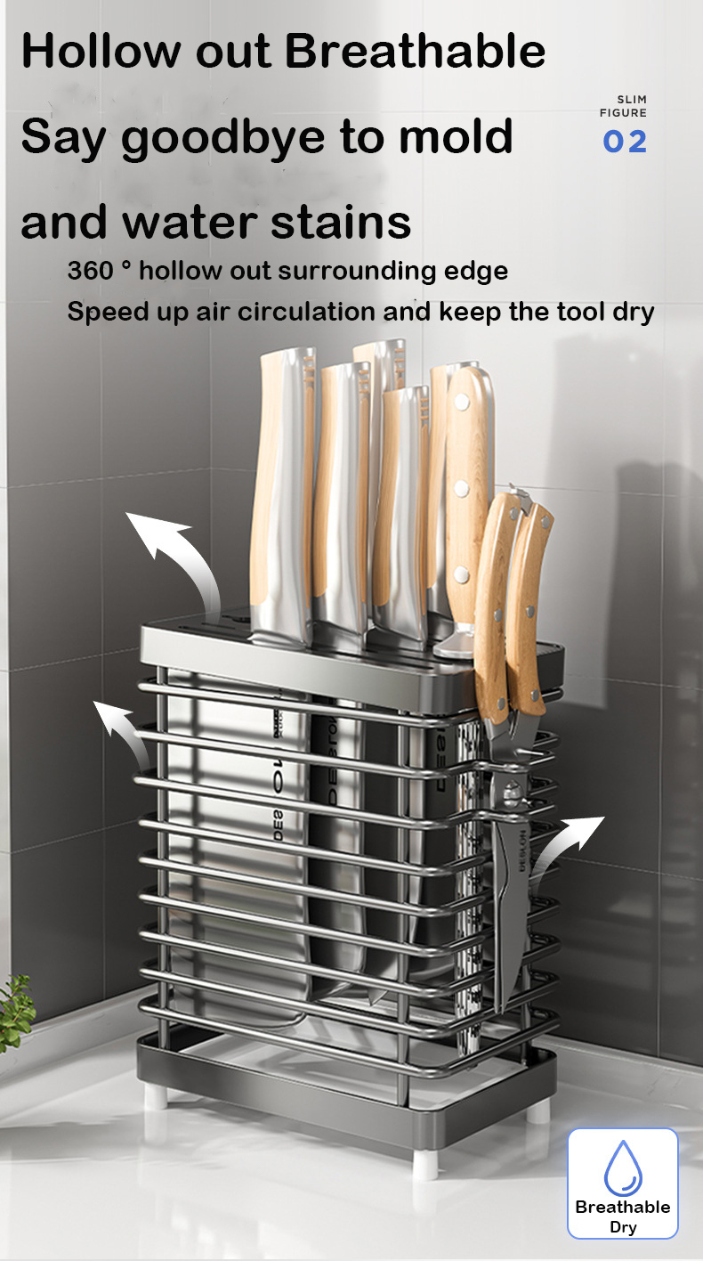 Stainless Steel Knife Rack Multi-grid Chopstick Knife Shelf Kitchen ...