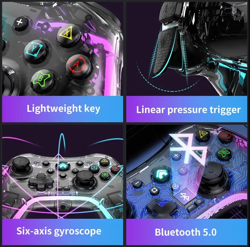 S03 6-Axis Gyroscope Transparent Wireless Gamepad Game Controller for P ...