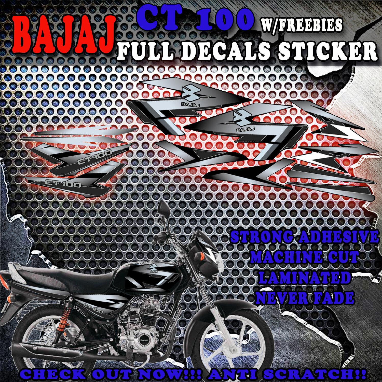 NEW FULL DECALS STICKER FOR BAJAJ CT100 MOTORCYCLE/ BAJAJ CT100 STICKER ...