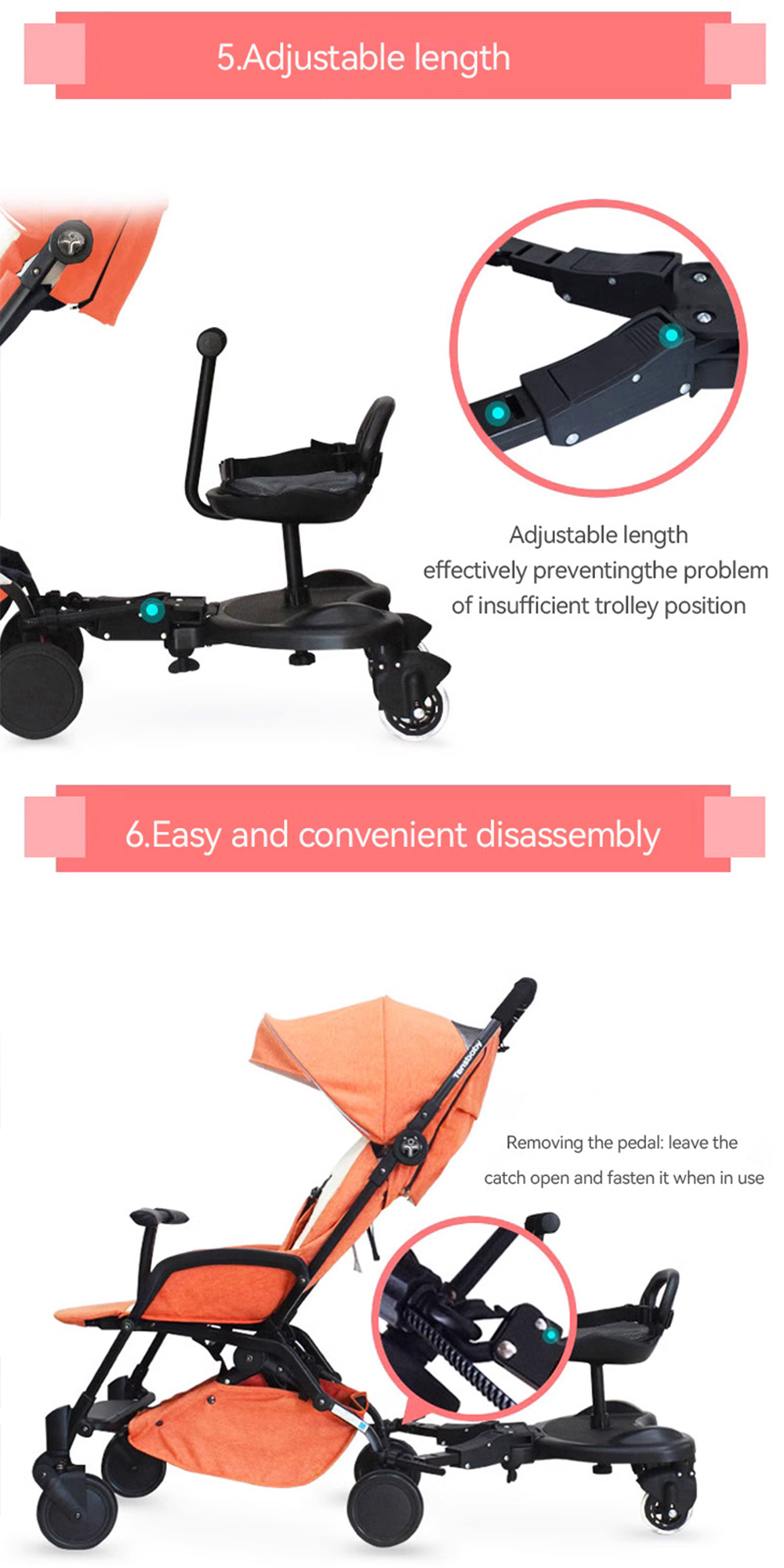 Universal Stroller Auxiliary Pedal Anti Slip Easy Disassembly Two-Child ...