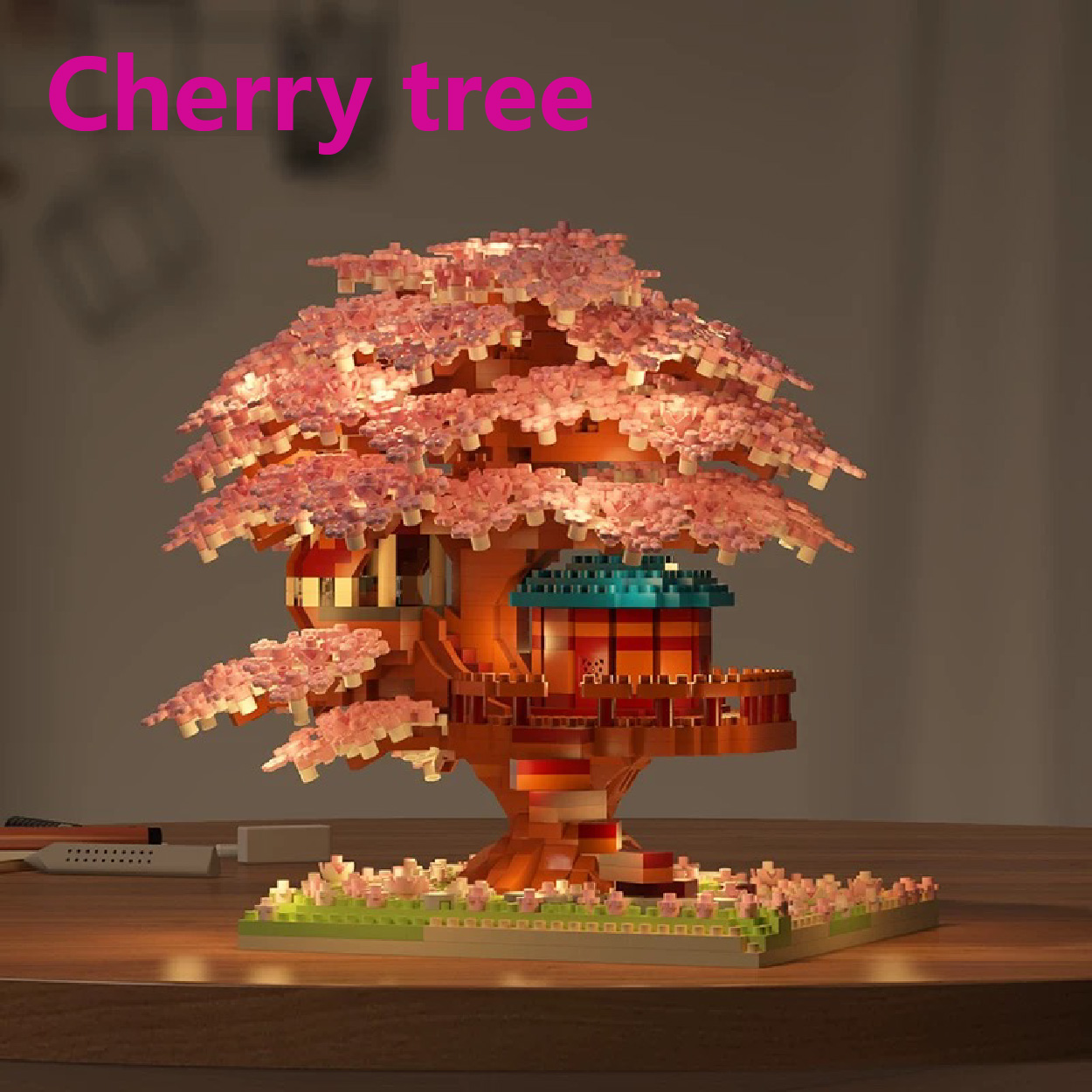 Pink Girl Sakura Tree House with Small Particle Building Blocks Toys ...
