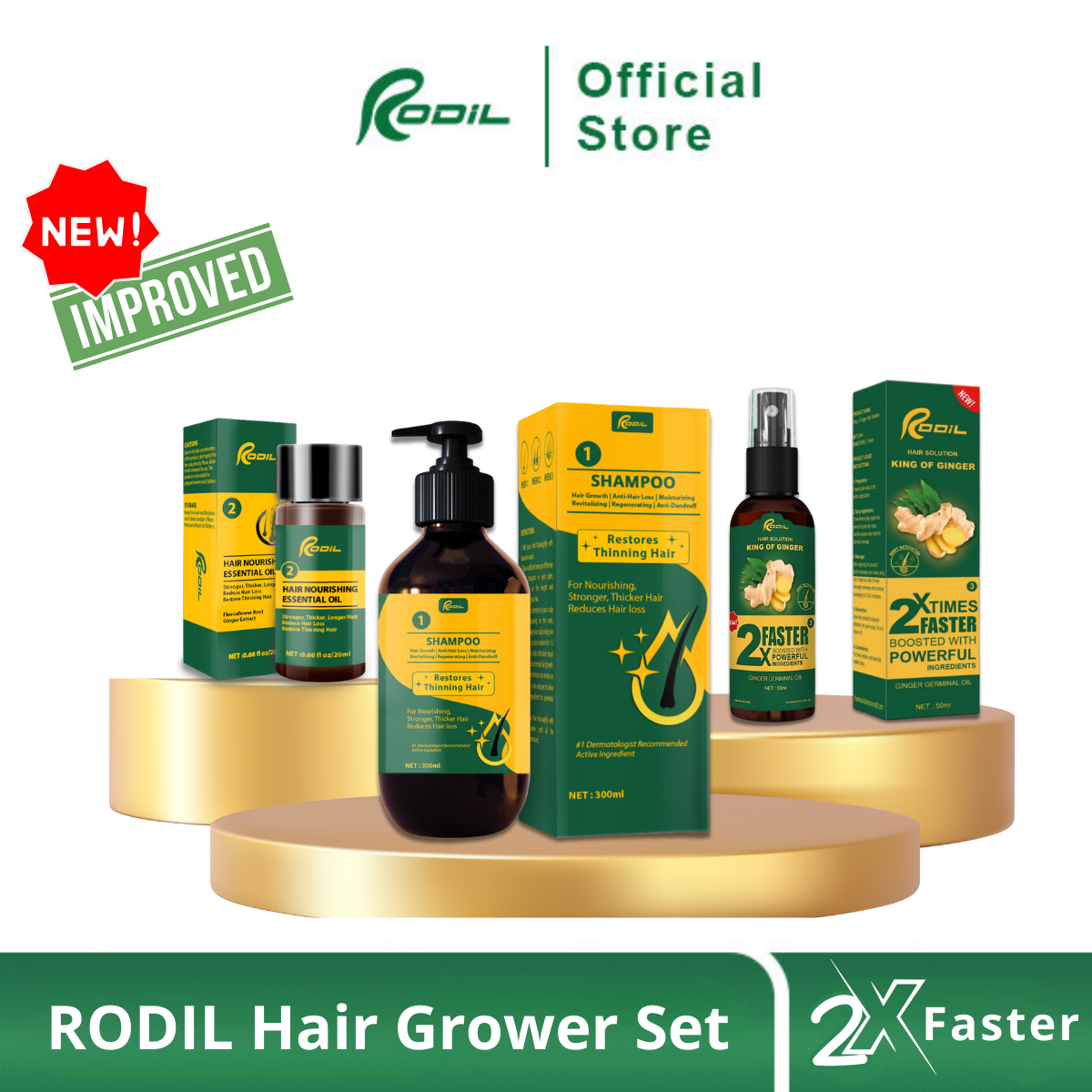 RODIL 100% Organic Hair Grower Collection Set Anti-Hair Loss Oil ...