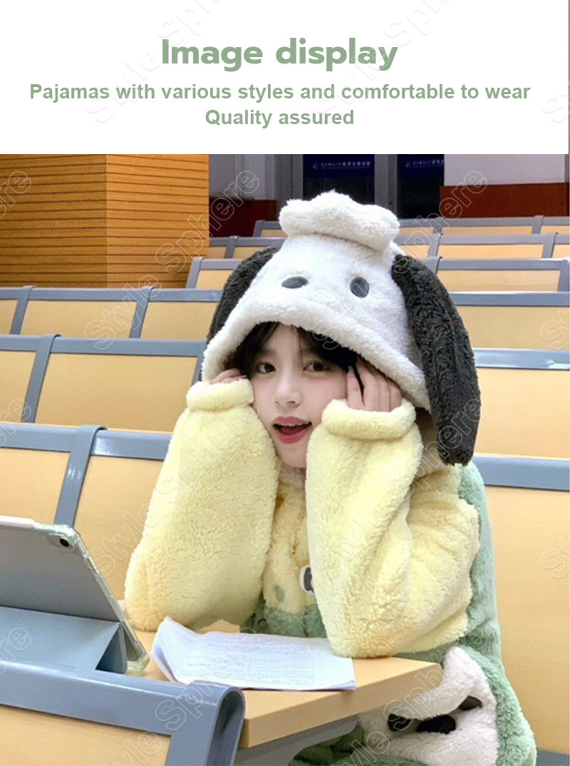 Women Pajamas Nightgown Coral Winter Animal Cartoon Cute Pochacco ...