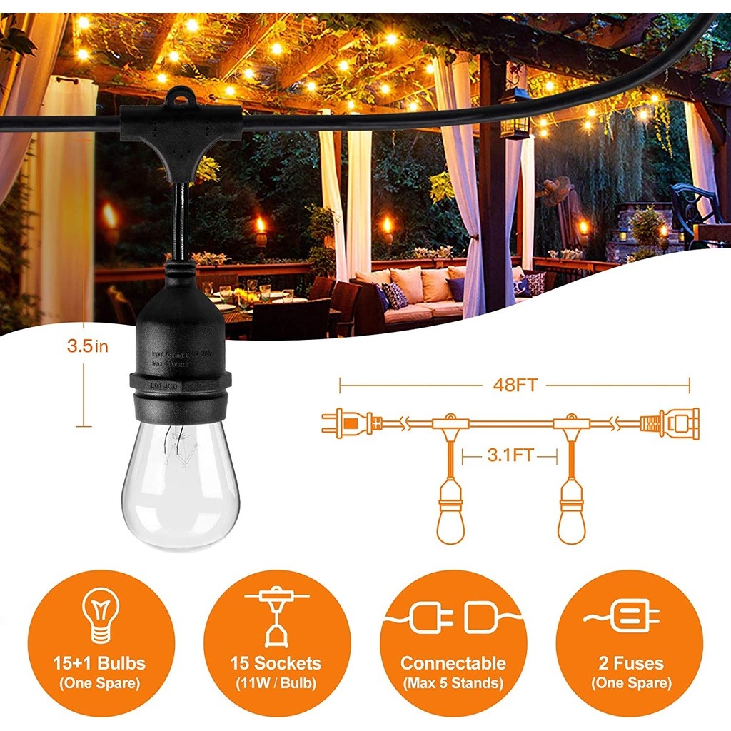 String Lights Outdoor light Waterproof Patio String Light Hanging Light ...
