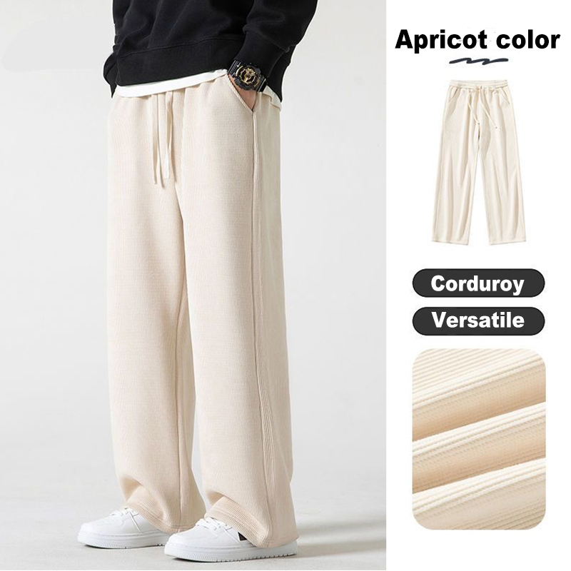 Corduroy pants black pants Straight Wide leg drawstring baggy loose ...