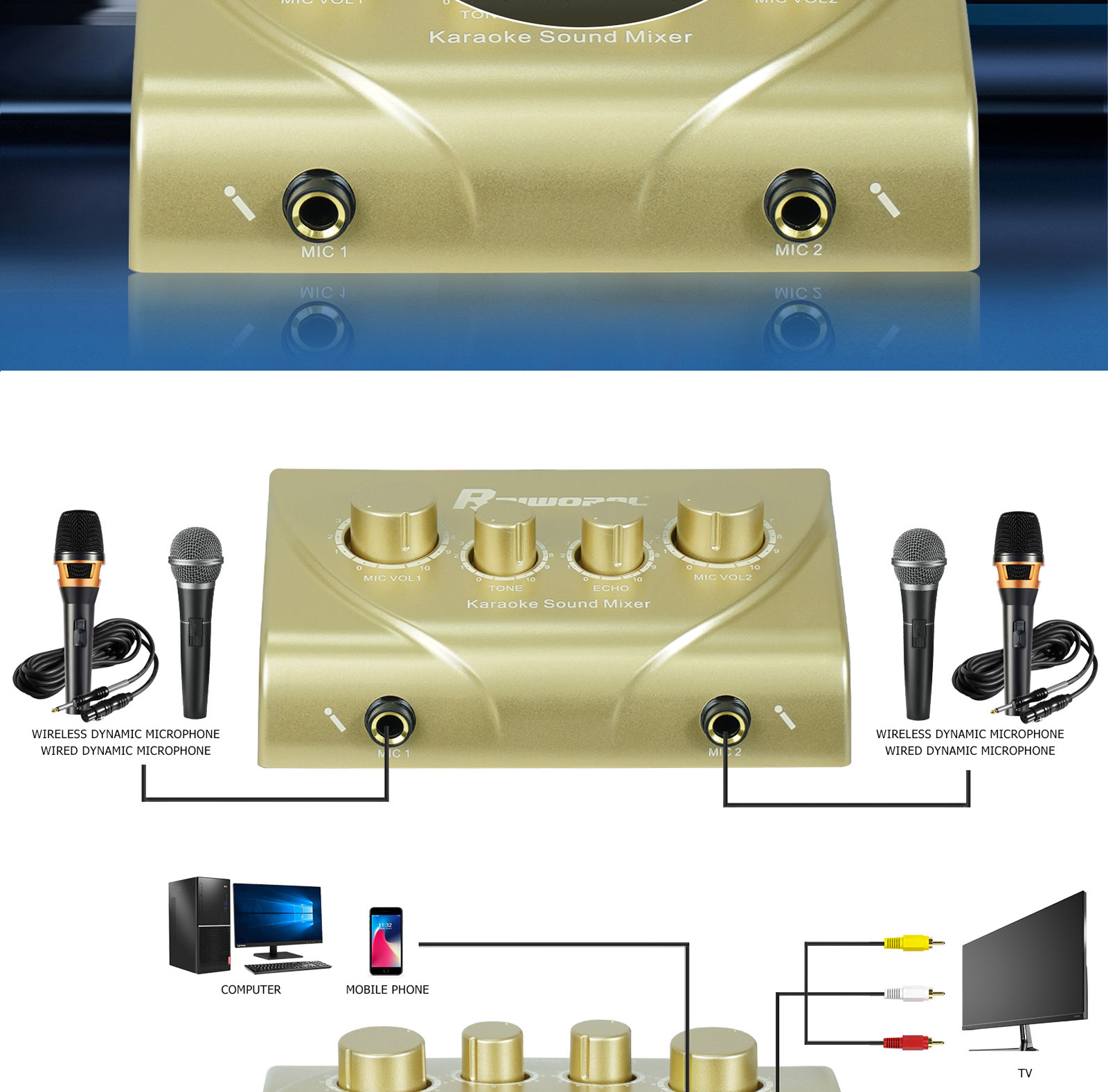 Audio mixer Audio input interface sound system Mic1/mic2 audio ...